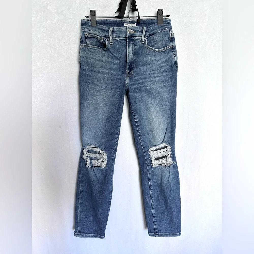 Good American High Waist Crop Destroyed Jeans Size 8/29 - Picture 1 of 6